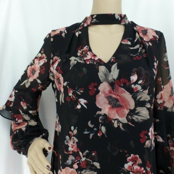 "WHITE HOUSE BLACK MARKET" LONG SLEEVE FLORAL CHOKER SHIFT DRESS SIZE: SP NWT - Picture 5 of 10